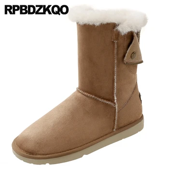 

suede shoes brown black fashion fur slip on warm round toe flat winter snow boots women ankle 2019 australian high quality short