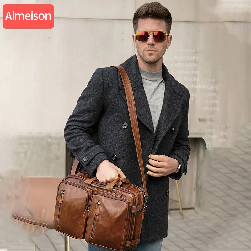 Портфель Aimeison мужской из натуральной кожи сумка для ноутбука мессенджер|Сумки с