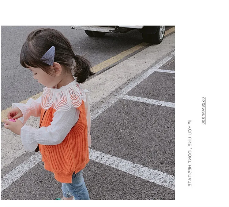 Вязаный жилет в Корейском стиле для девочек, осенняя одежда для малышей, стильный детский трикотажный жилет, тонкий свитер