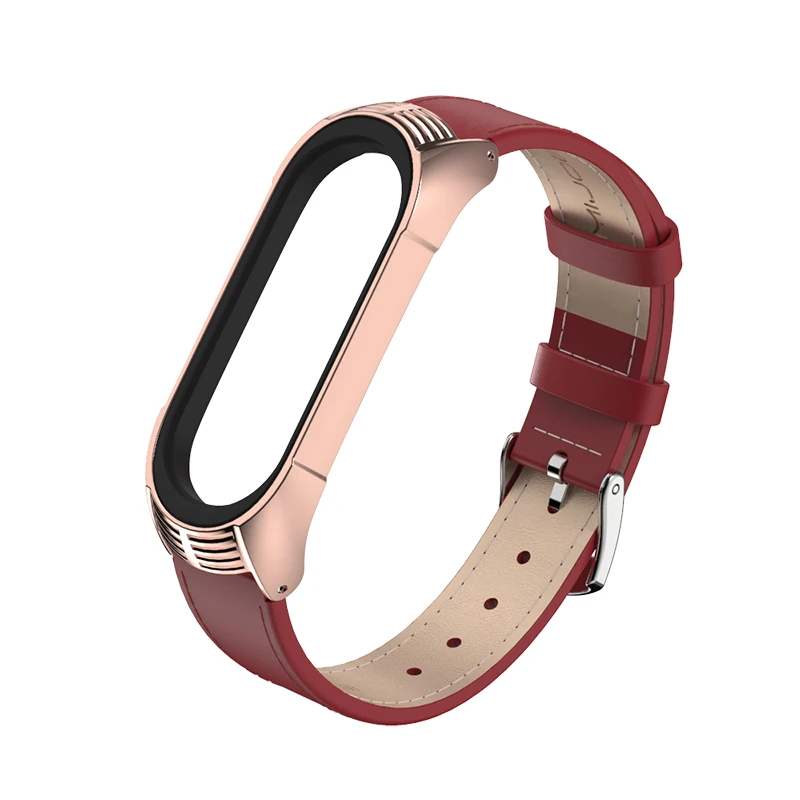 Mi jobs для mi band 4 ремешок из натуральной кожи браслет для Xiaomi mi Band 4 3 ремешок для mi Band 3 браслет на запястье умный Браслет - Цвет: Red-Rose Gold