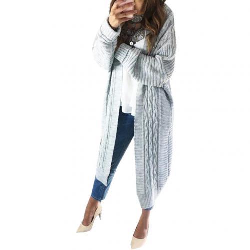Winter Solid Color Women Warm Open Front Knit Sweater Coat Long Cardigan Outdoor Windproof Gift