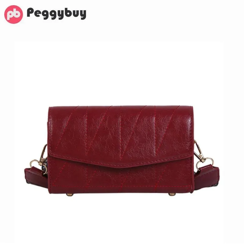 

Women Wide Shoulder Bag Leather Pure Color Small Flap Messenger Handbags Solid Luxury Color Small Square Design Shoulder bags