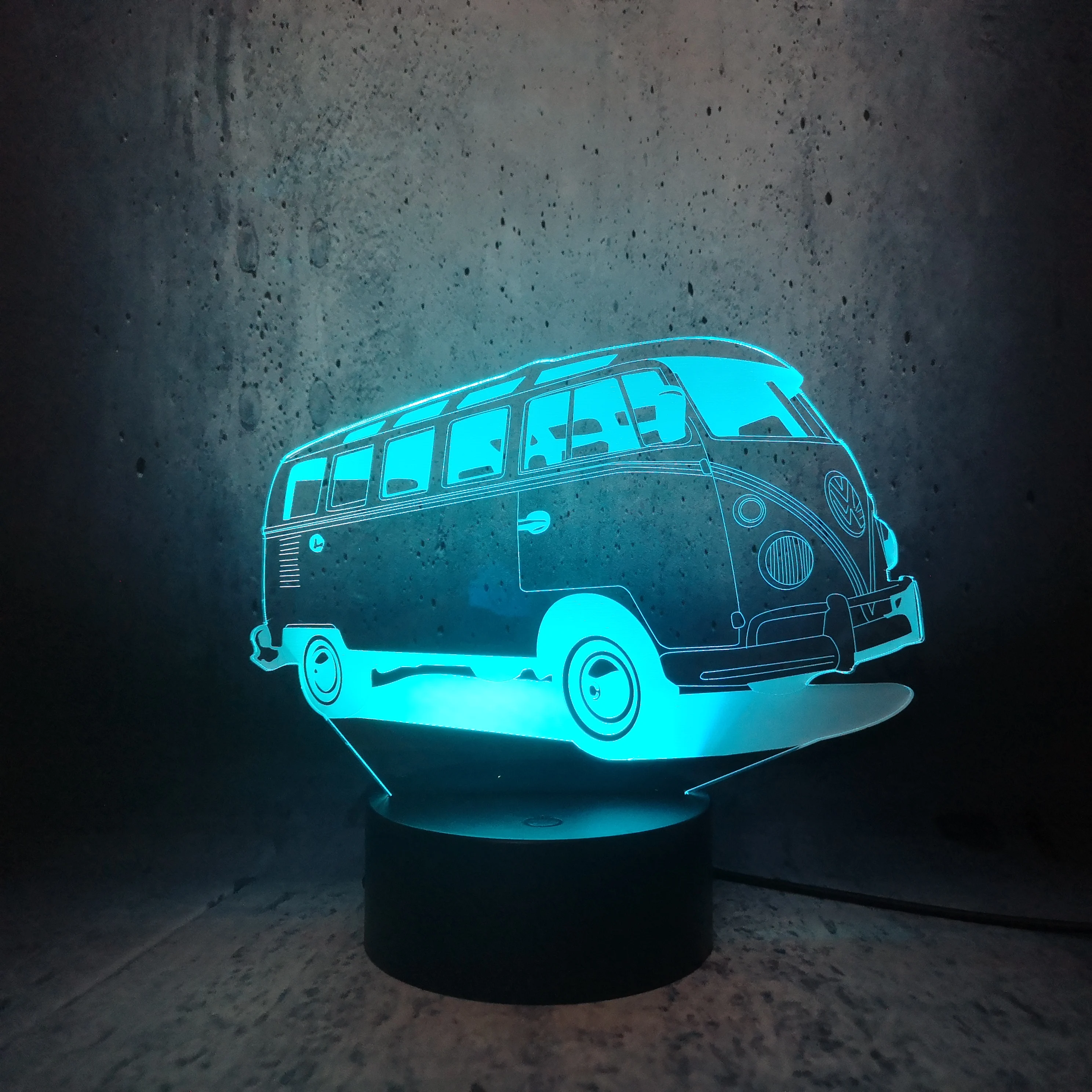Туристический автобус СВЕТОДИОДНЫЙ 3D лампа многоцветный градиент RGB мультфильм автомобиль ночной Светильник Иллюзия Спальня прикроватный Декор Lampara ребенок игрушка подарок