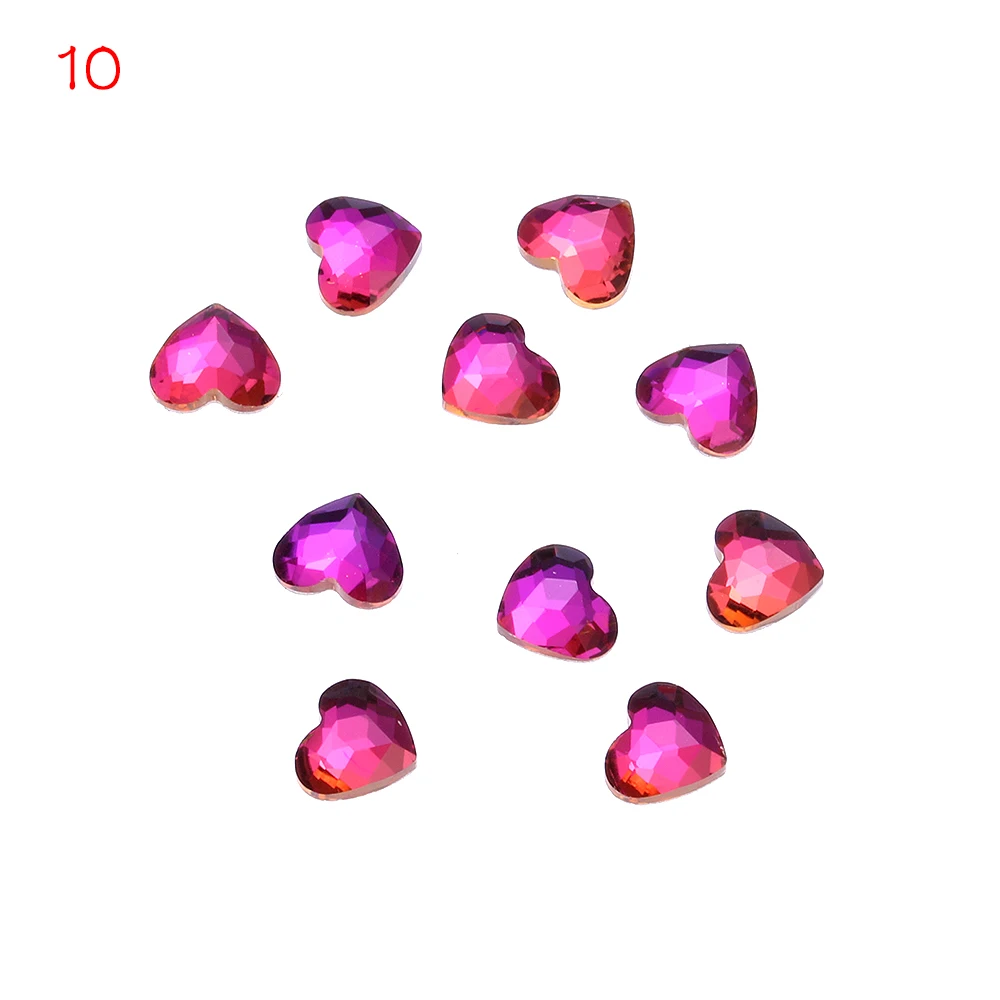 10 шт. 3D DIY Блестящий микс драгоценный камень красочные в форме сердца кристаллы стеклянные камни Стразы для ногтей маникюр Дизайн ногтей инструменты для украшения