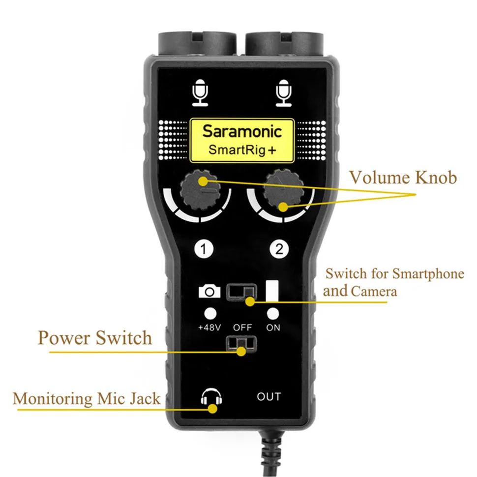 Saramonic SmartRig+ Professional 3.5mm TRRS Microphone Audio Mixer Preamp&Guitar Interface for DSLR Cameras Camcorder Smartphone