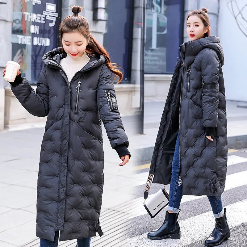 

Winter Cotton Dress Women's Mid-length Thick 2018 Winter New Style Loose-Fit Big Mouth Collar Cotton Overcoat Hooded Cotton-padd