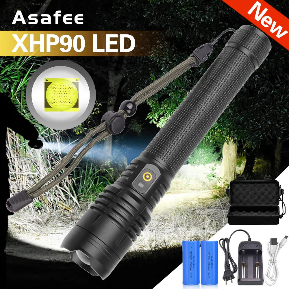 Светодиодный фонарик XHP90 самый мощный масштабирусветильник 26650 USB фонарь 18650