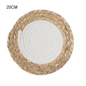 

Handmade Straw And Cotton Rope Woven Placemats Thickened Table Pad Non-Slip Insulation Anti-Hot Placemat For Dinner Decoration