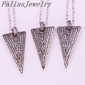 

5Pcs Antique Silver color delicate Clear micro pave cz Triangle pendant necklace women men jewelry