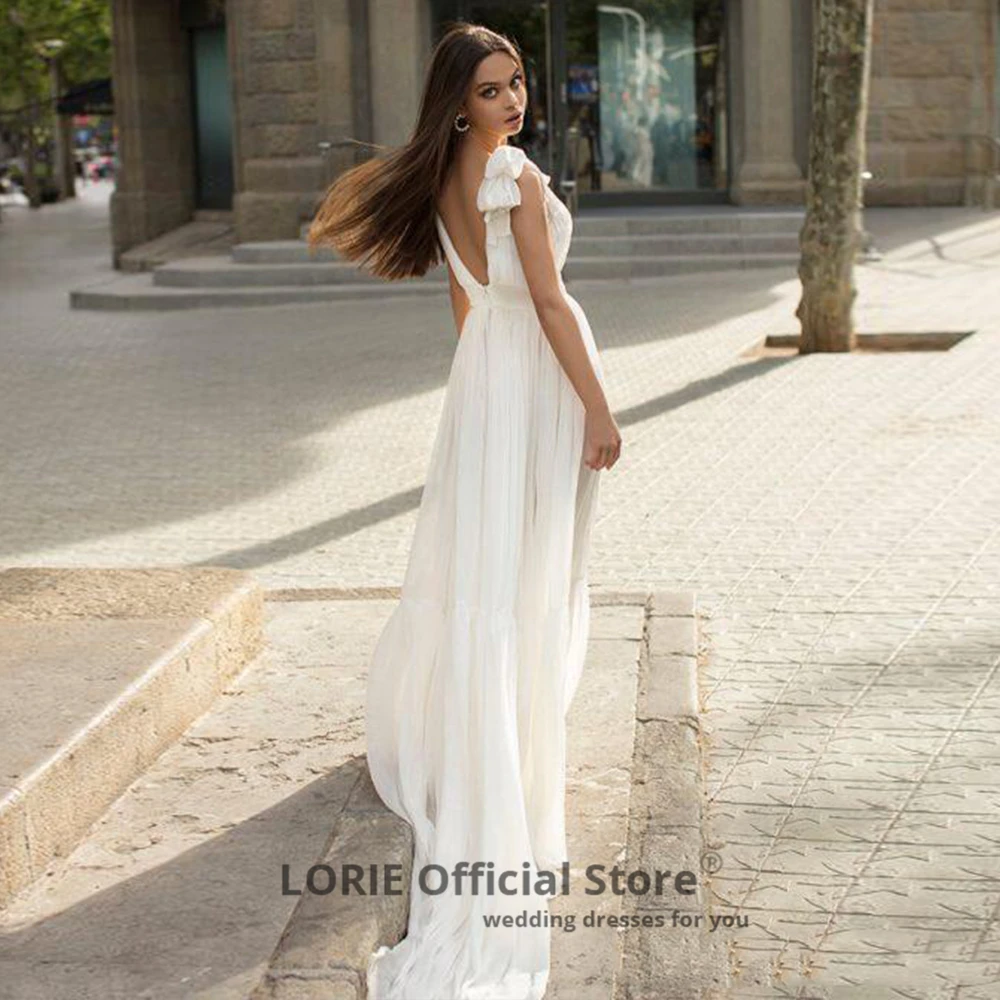 LORIE A-Line шифоновые Свадебные платья Boho без рукавов пляжные свадебные платья с v-образным вырезом открытая спина принцесса свадебные вечерние платья