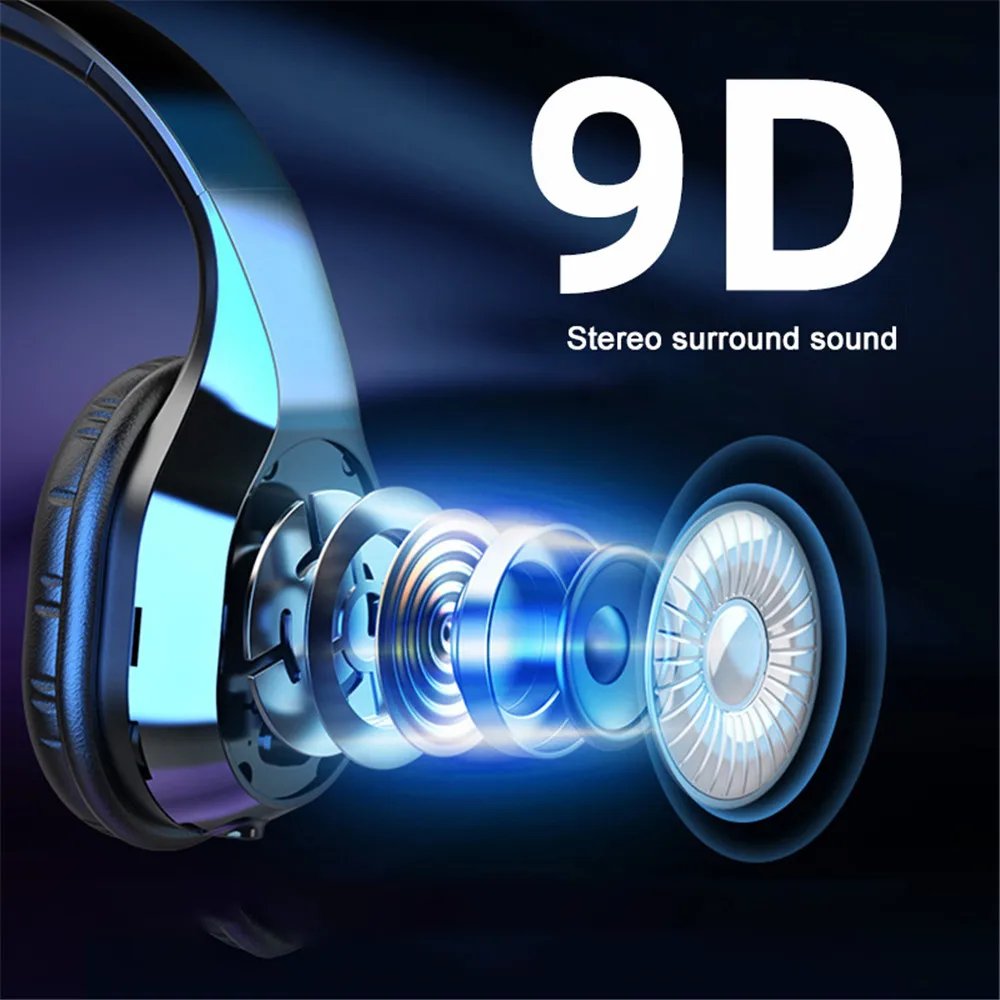 T5 Head Mounted Headphones 3 5mm Wireless Bluetooth 5 0 Headphones 9D Stereo Earphones Music Headsets With Mic Support TF Card