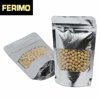 

200Pcs/Lot Silver Zip Lock Mylar Bag Doypack Aluminum Foil Stand Up Resealable Zipper Clear Window Nuts Dried Fruits Packaging