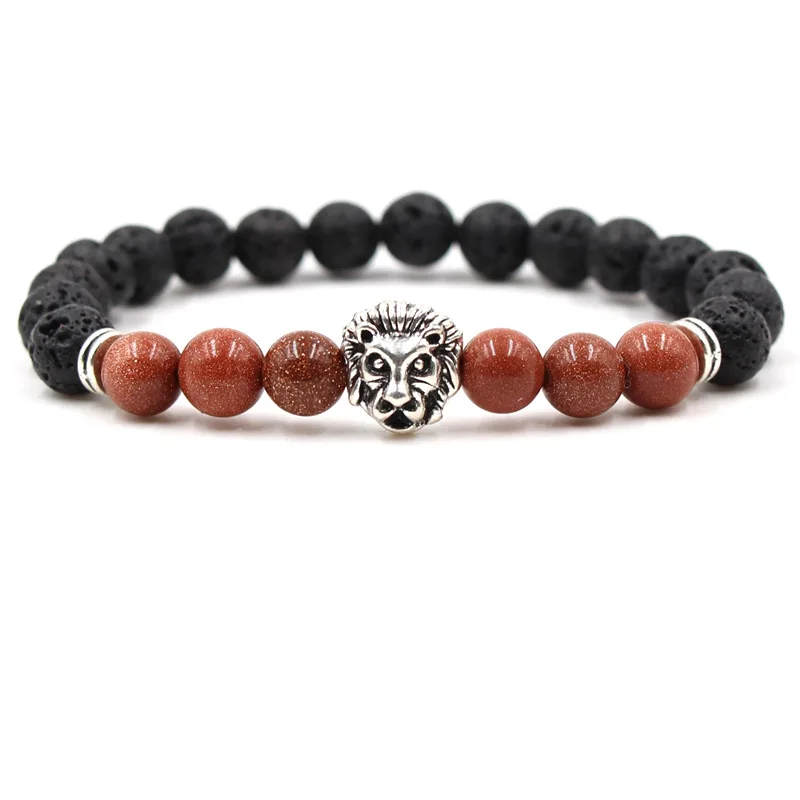 Модные мужские браслеты из натурального камня набор пара вулканических камней бусины в форме льва браслеты на удачу и браслеты ювелирные изделия для мужчин подарок