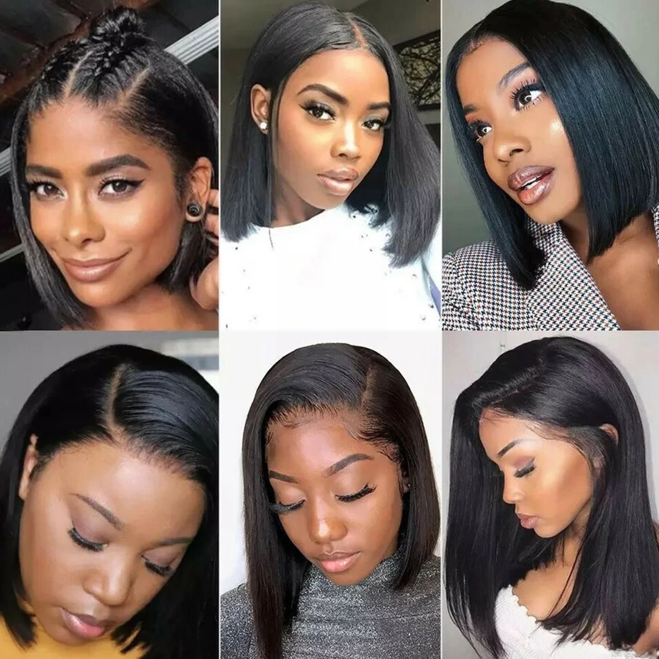 LINKELIN 13x4 Lace Short Bob Wigs 130% Brazilian Remy Hair Can Be Dyed Lace Front Human Hair Wigs Pre-Plucked Bleached Knots