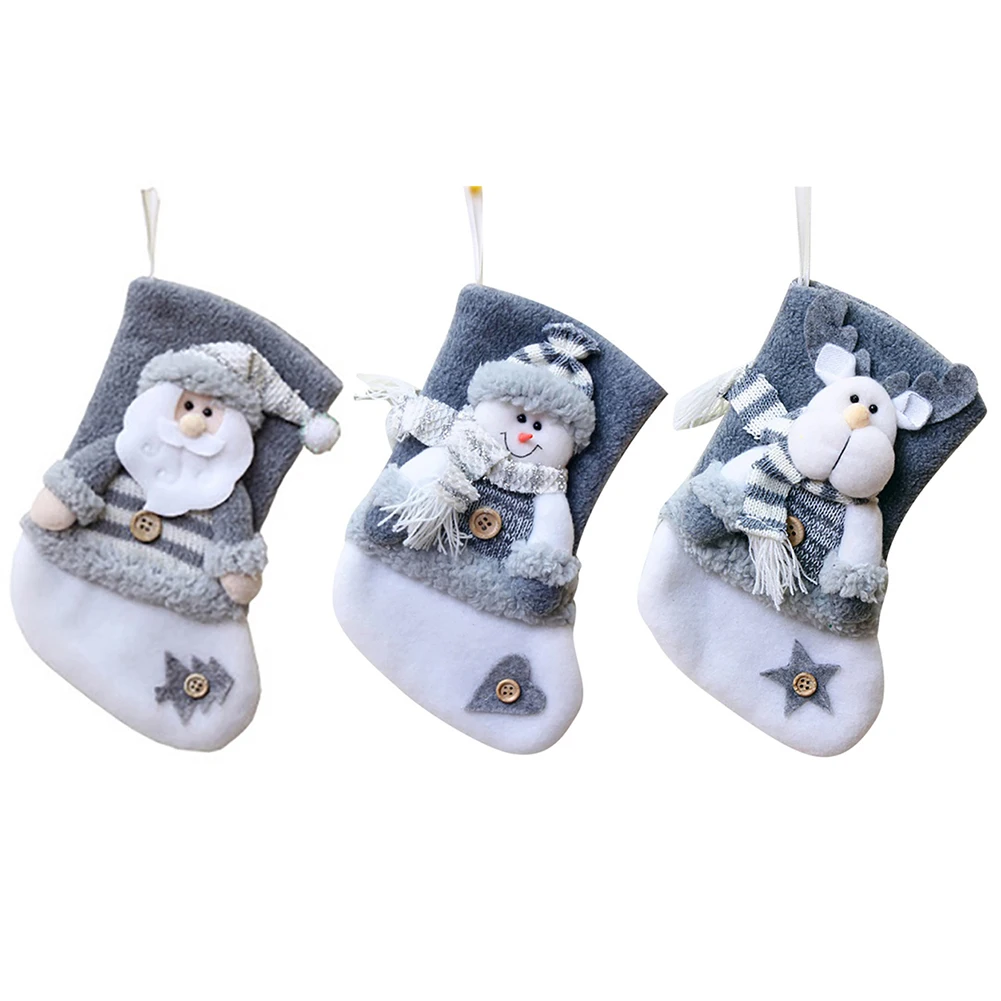 Christmas Socks Home Decoration Christmas Tree Ornaments Gray Santa Claus Elk Snowman Christmas Gift Bag Home Party Decor