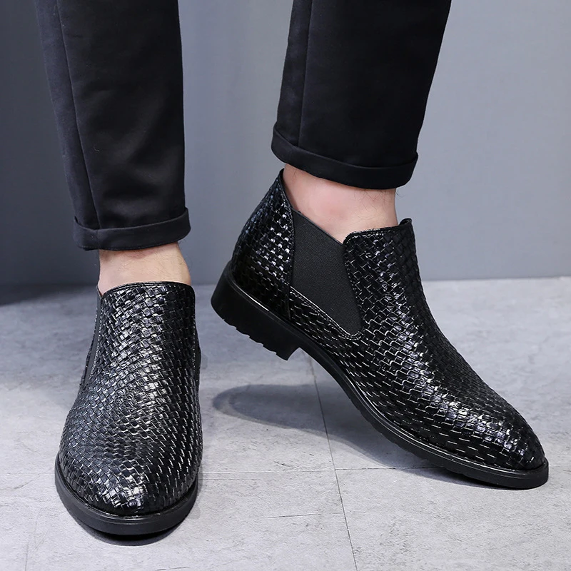Men Chelsea Boots Spring Autumn Hand Knit High help Style Waterproof Classic Fashion Leather Boots Men Shoes 38-48