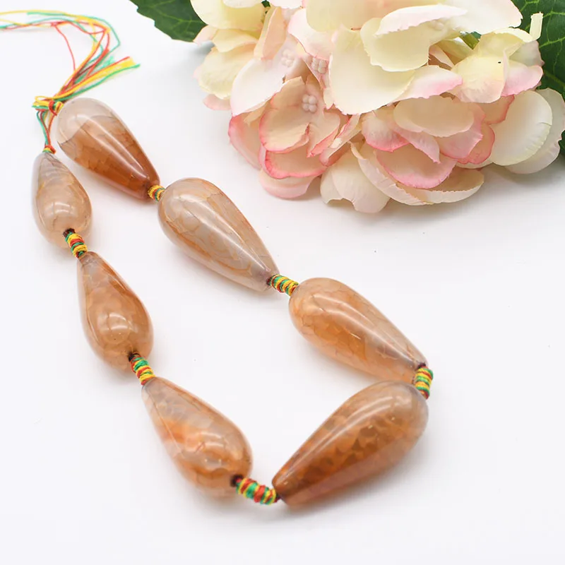 46x20mm Natural Ice crack pattern water drop Beige stripe Agate stone beads For DIY Bracelet Necklace Jewelry Making Strand 15