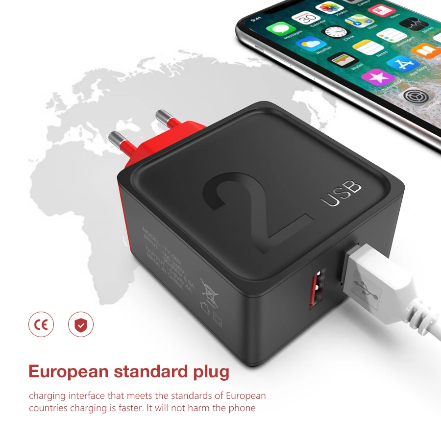 CBAOOO Европейская USB зарядка для iphone зарядное устройство двойной USB 5 В 2.4A Быстрая зарядка настенное зарядное устройство для iphone samsung Xiaomi Max Charge
