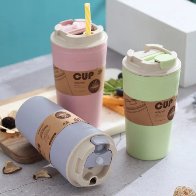420ml Double-wall Insulation Eco-friendly Wheat Fiber Straw Coffee Cup Travel Mug Leakproof Gift Mugs | Дом и сад