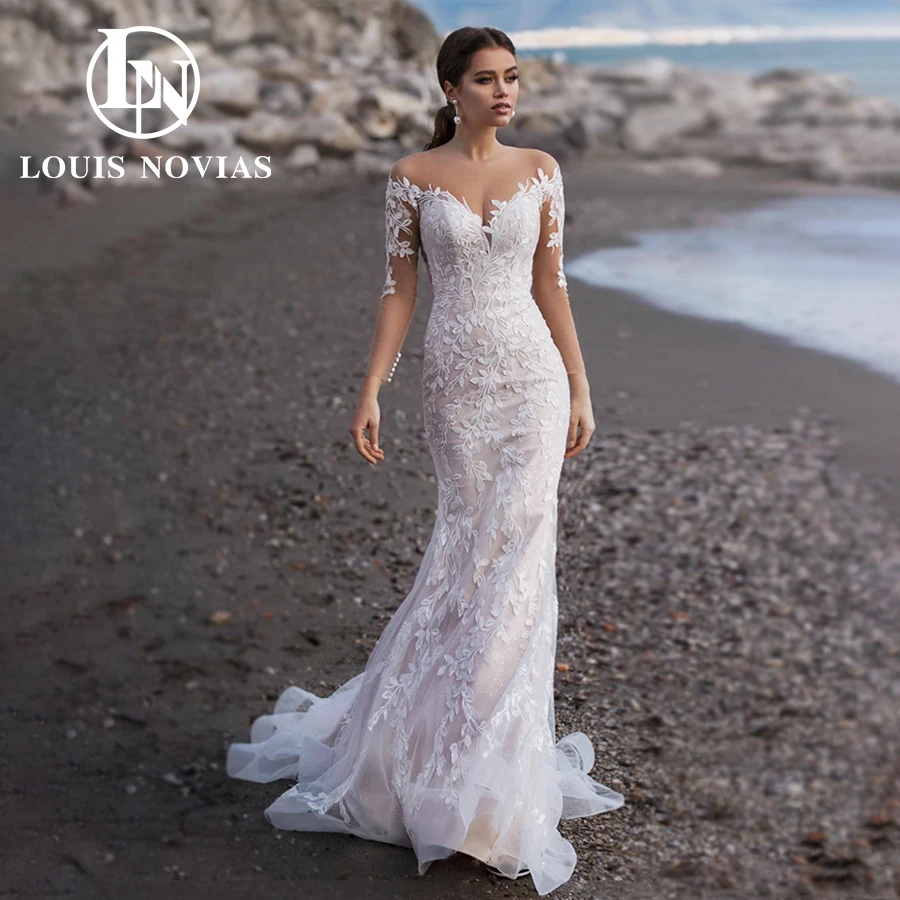 

LOUIS NOVIAS Mermaid Wedding Dresses 2024 Bride Long Sleeve Invisible Neckline Bridal Gown Illusion Appliques Vestidos De Novia