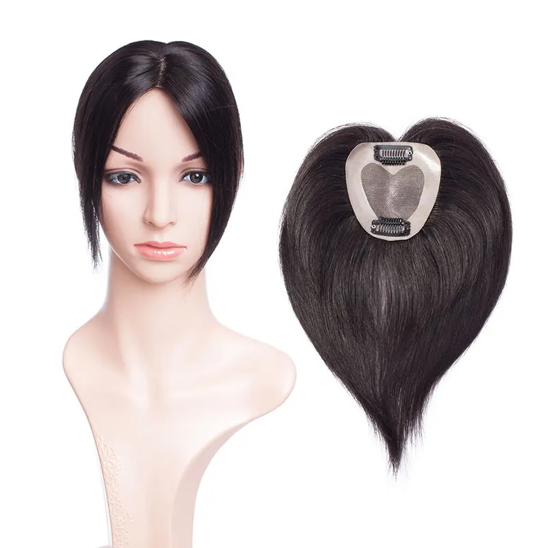 SEGO 7x8cm Straight Mono Base Hair Topper Non-Remy Human Hair Pieces for Women Toupee Hair Clips in Human Hair