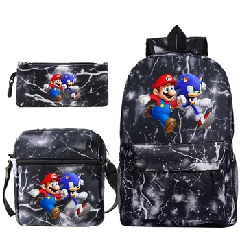 

3pcs/Set Mario Bros Sonic Backpack for Girls Boys Back to School bag Backpacks Children pencil case BookBags