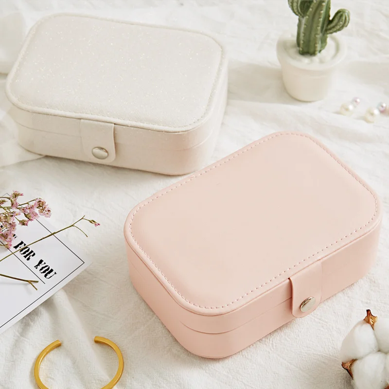 

Portable Leather Earrings Ring Storage Box Korean Style Girl Lady Earrings Plate Jewelry Box Multi-function Jewelry Storage Box