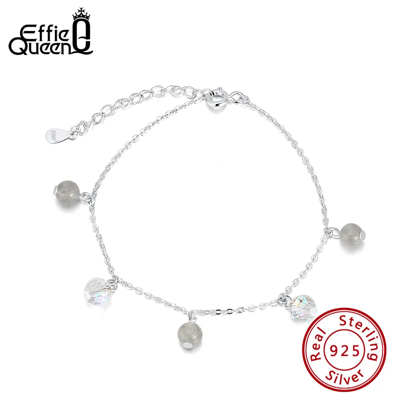 

Effie Queen 925 Silver Women Bracelets Cute Adjustable Chain Bracelet With 5 Natural Strawberry Quartz Stone Jewelry BB56