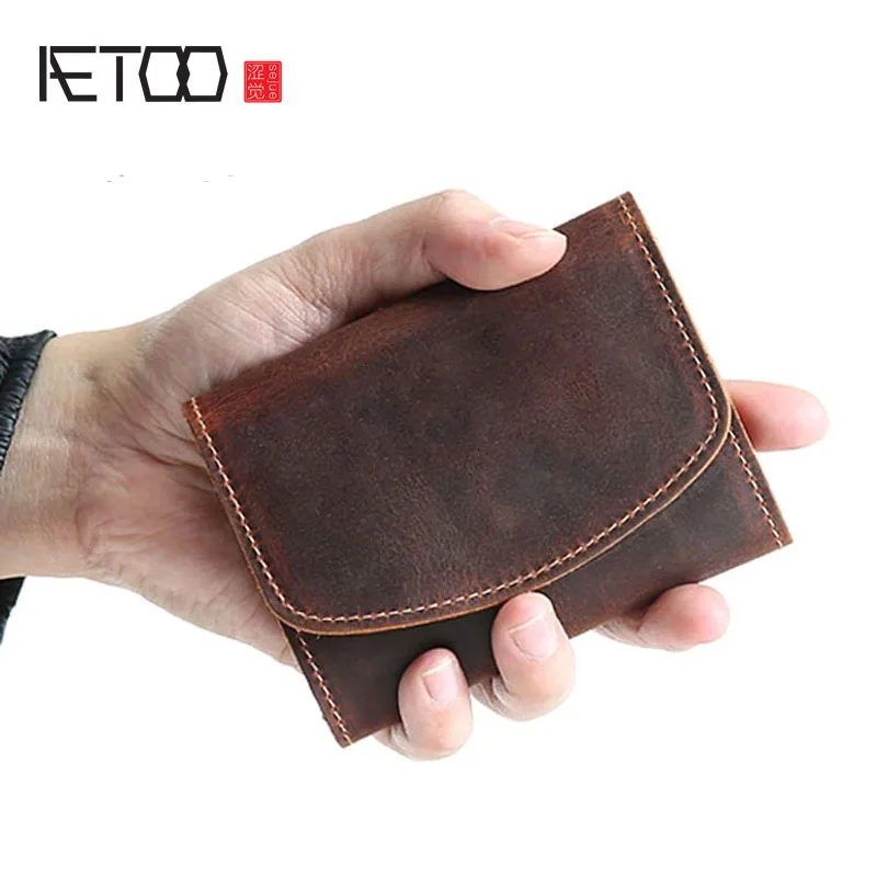 

AETOO Handmade retro wallet men's leather short wallet multi-function head layer cowhide clip cross section youth Korean version