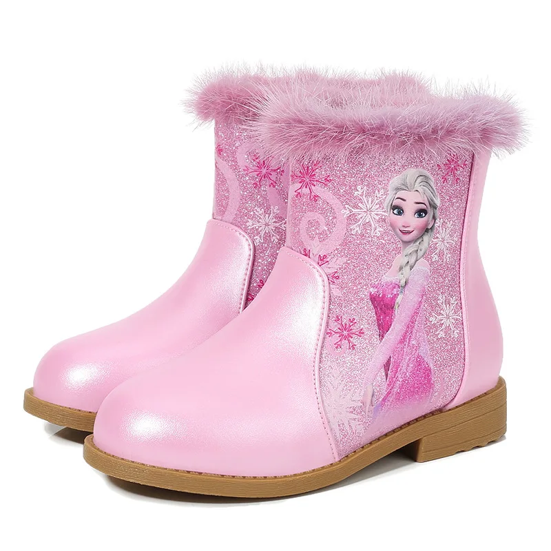 Billig Mädchen gefrorene elsa Herbst Winter Prinzessin Stiefel Disney Nette Warme Perlen Cartoon Elsa Leder Kinder Cartoon schuhe