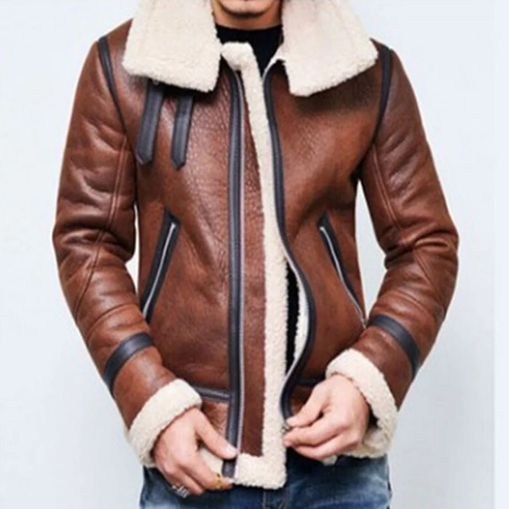 

Winter Motorcycle Faux Leather Suede Jacket Men Cool Guys Zipper Outwear Pocket Warmness Fleece Plus Size 4XL Fashion Man Coats