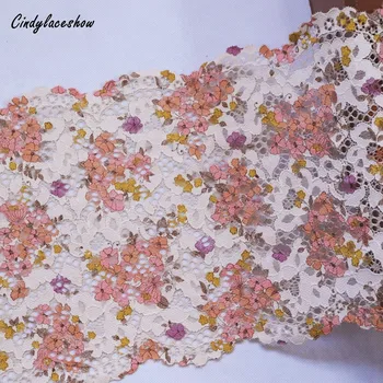 

2 Yards 22 cm Wide Embroidered Elastic Lace Trim For DIY Clothing Accessories Sewing Materials Garter Stretch Lace Fabric pink