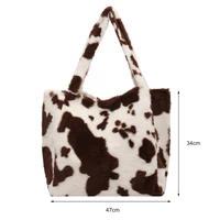 Fashion Plush Cow Milk Print Shoulder Bag Women Casual Large Capacity Shopping Bags Female Autumn Winter Tote Handbags 6
