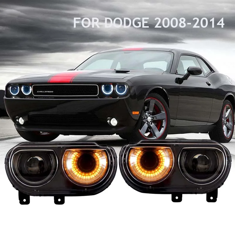 

Светодиодный льные светодиодные фары для Dodge Challenger 2008-2014 DRL дневные ходовые огни дальнего и ближнего света желтый сигнал поворота Halo