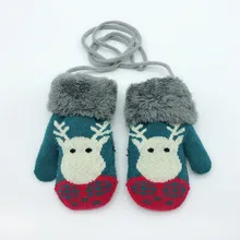 Рождественские детские зимние перчатки с рисунком оленя; бархатные вязаные варежки; детские перчатки с оленем; Rekawiczki Dzieciece