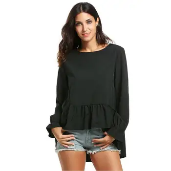 

Daily suit OWLPRINCESS 2019 women's t-shirts, pure color round collar irregular long sleeves loose type leisure coat