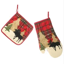 Рождественские рукавицы для духовки, теплоизоляционные перчатки для барбекю, теплоизоляционный коврик для микроволновой печи, кухонный инструмент для выпечки, домашний декор