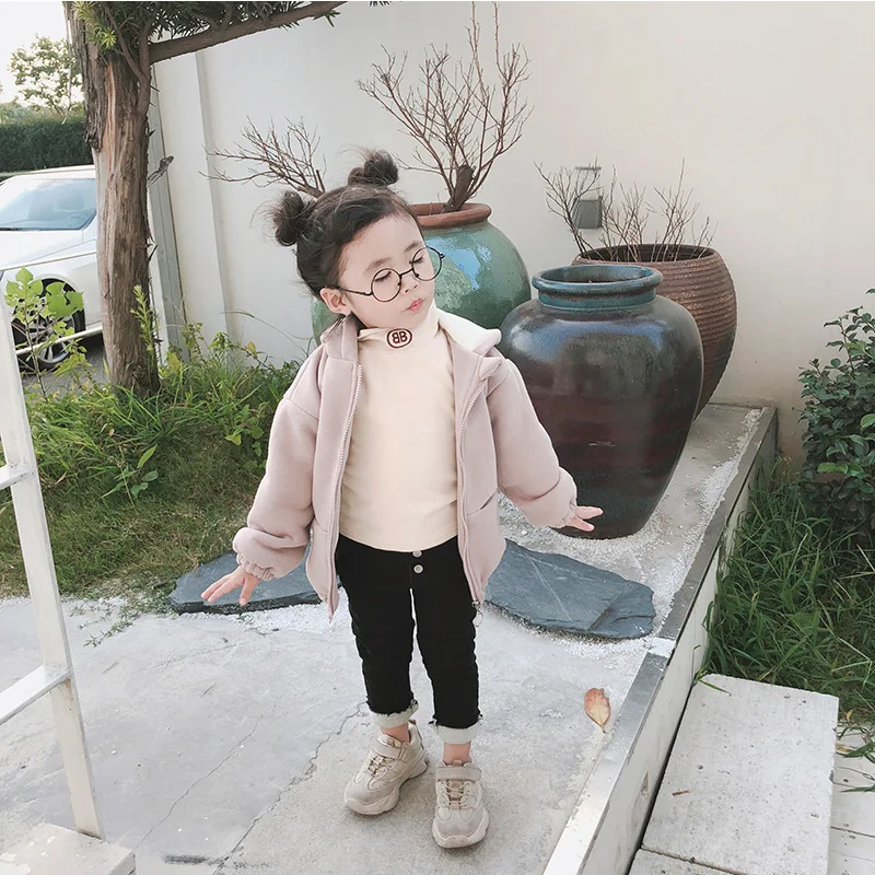 

A mu hou CHILDREN'S Jacket Autumn And Winter New Style Solid Color Hooded Baby Girls Coat 2018 Zipper GIRL'S Coat Thick