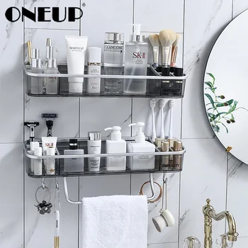 

ONEUP Wall-mounted Storage Rack Seamless Stickers For Kitchen Bathroom Seasoning Cosmetic Towel Storage Home Bathroom Accessorie