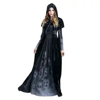 Womens Halloween Hooded Cloak Dress Scary Ghost Souls Printed Vampire Skull Cosplay Costume Carnival Party Outfits 1
