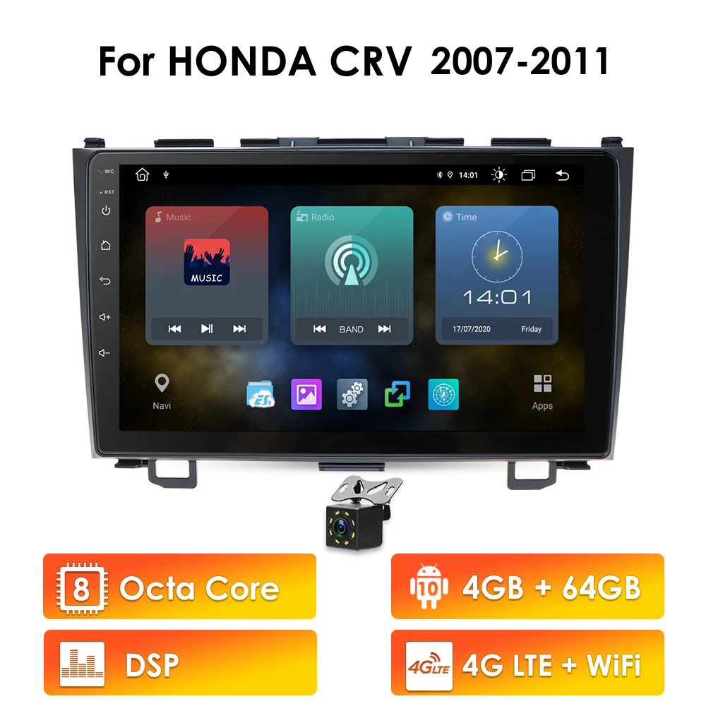 Ossuret 9 &quotAndroid 10 4 + 64 автомобильный радиоприемник GPS навигация для Honda CRV 2012 2015