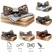 Цветочный дизайн мужские галстуки деревянный галстук-бабочка носовой платок Набор выдолбленный резной модный галстук-бабочка с подарочной коробкой свадебный бизнес