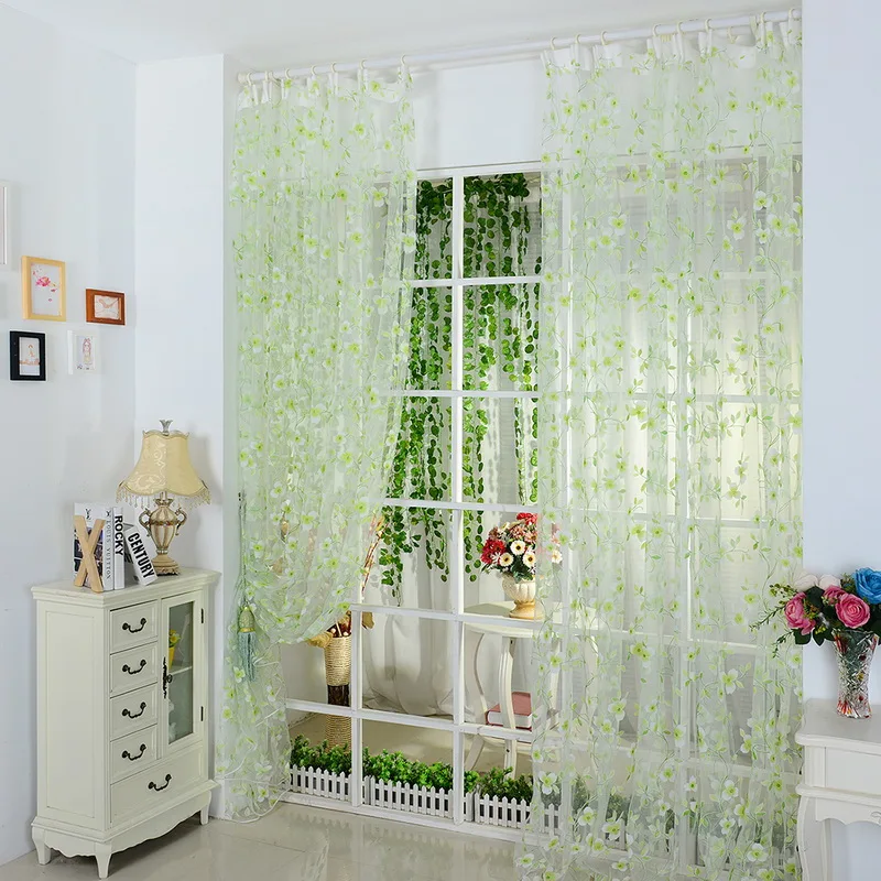 Urijk Home Textile Willow Flower Curtains Blinds Voile Tulle Room Curtain Sheer Panel Drapes For Bedroom Living Kitchen | Дом и сад