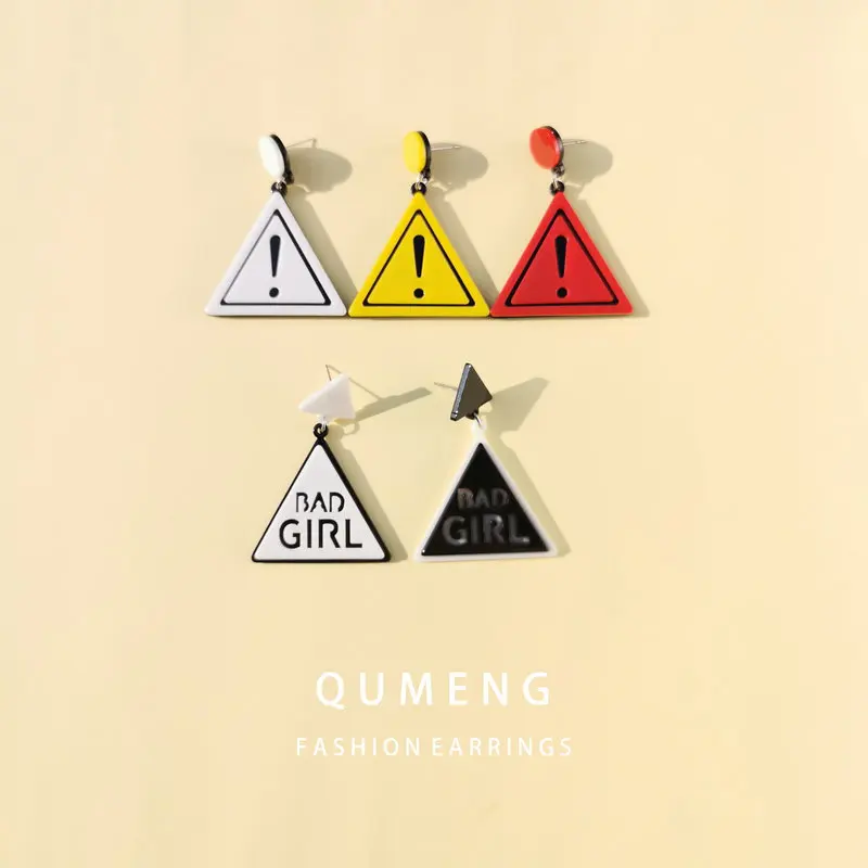 Женские акриловые серьги QUMENG Bad girl геометрические гвоздики с треугольным