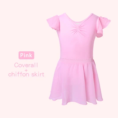 Pink set Дети Девочка лайкра хлопок шифон балетное платье розовый синий девушки с балетной пачкой купальник-трико одежда боди для девочек - Цвет: Pink set
