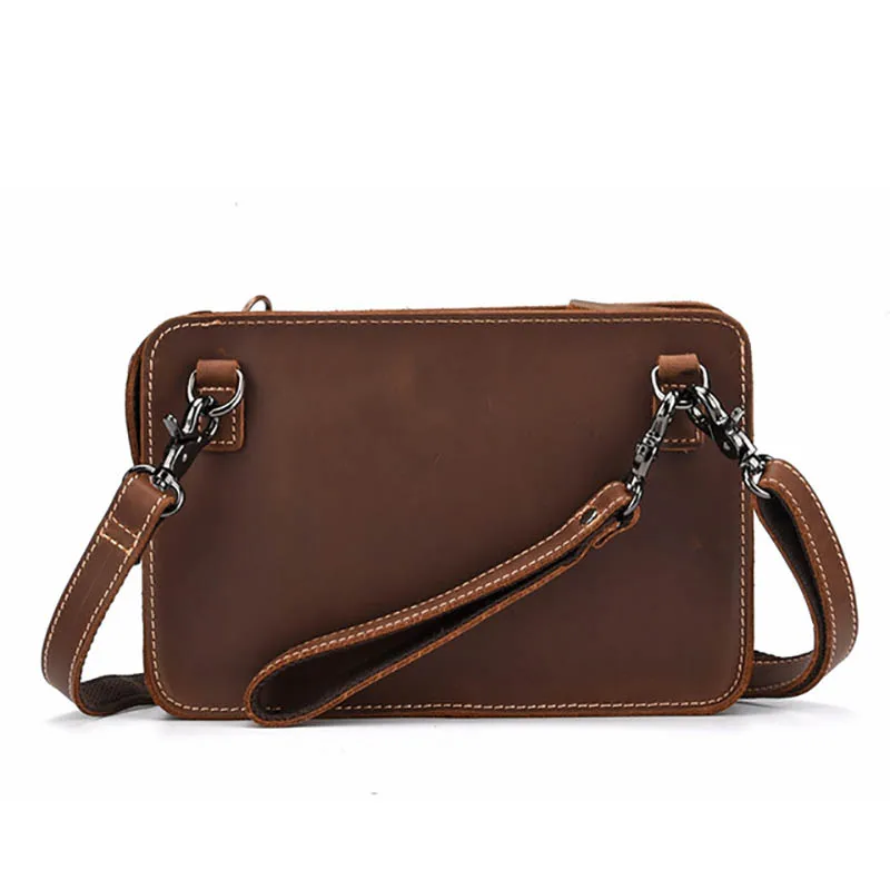 Luufan Crazy Horse Leather Men Small Hand Clutch Bag Cow Leather Shoulder Clutch Wallet With Chain Business Sling Document bag 2
