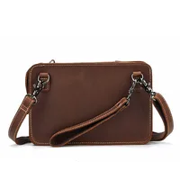 Luufan Crazy Horse Leather Men Small Hand Clutch Bag Cow Leather Shoulder Clutch Wallet With Chain Business Sling Document bag 2
