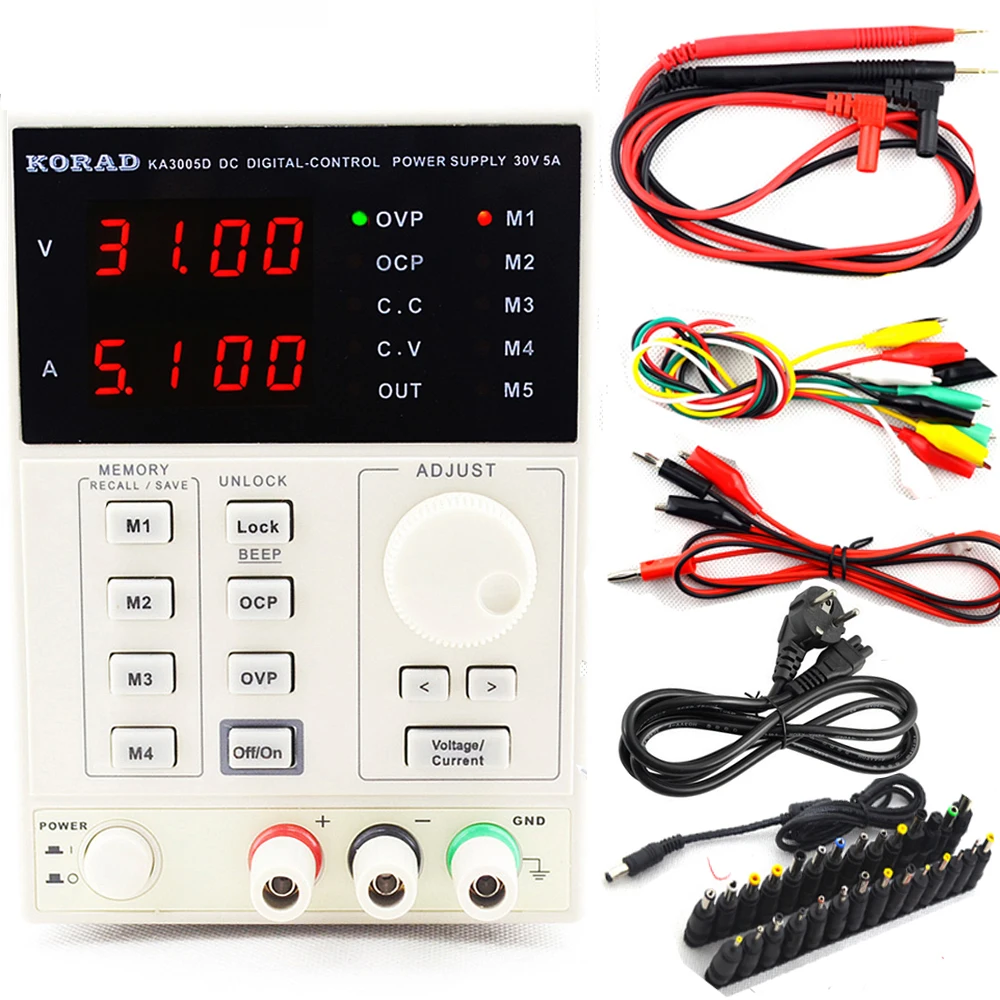 

KA3005D High Accuracy Programmable DC Power Supply Adjustable Digital Laboratory Power Supply 30V 5A 4Ps mA + 28pcs DC JACK