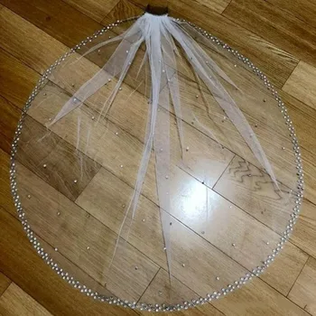 

Elbow Length Ivory White Wedding Bridal Veils Beaded With Comb Bride 1T 1.5m Long