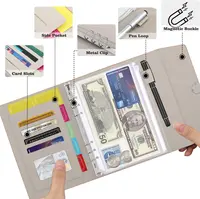 A5 6 Ring Binder PU Leather Portfolio Case, Conference Folder Business Padfolio Card Holders with 15 PCS Envelope Pockets